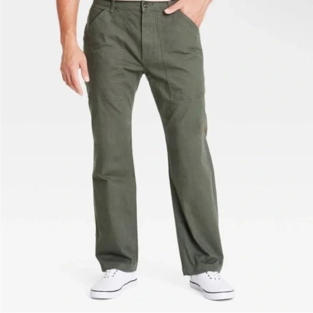NWT Goodfellow & Co Mens Cargo Utility Pants Olive Green Straight Leg Size 33x32